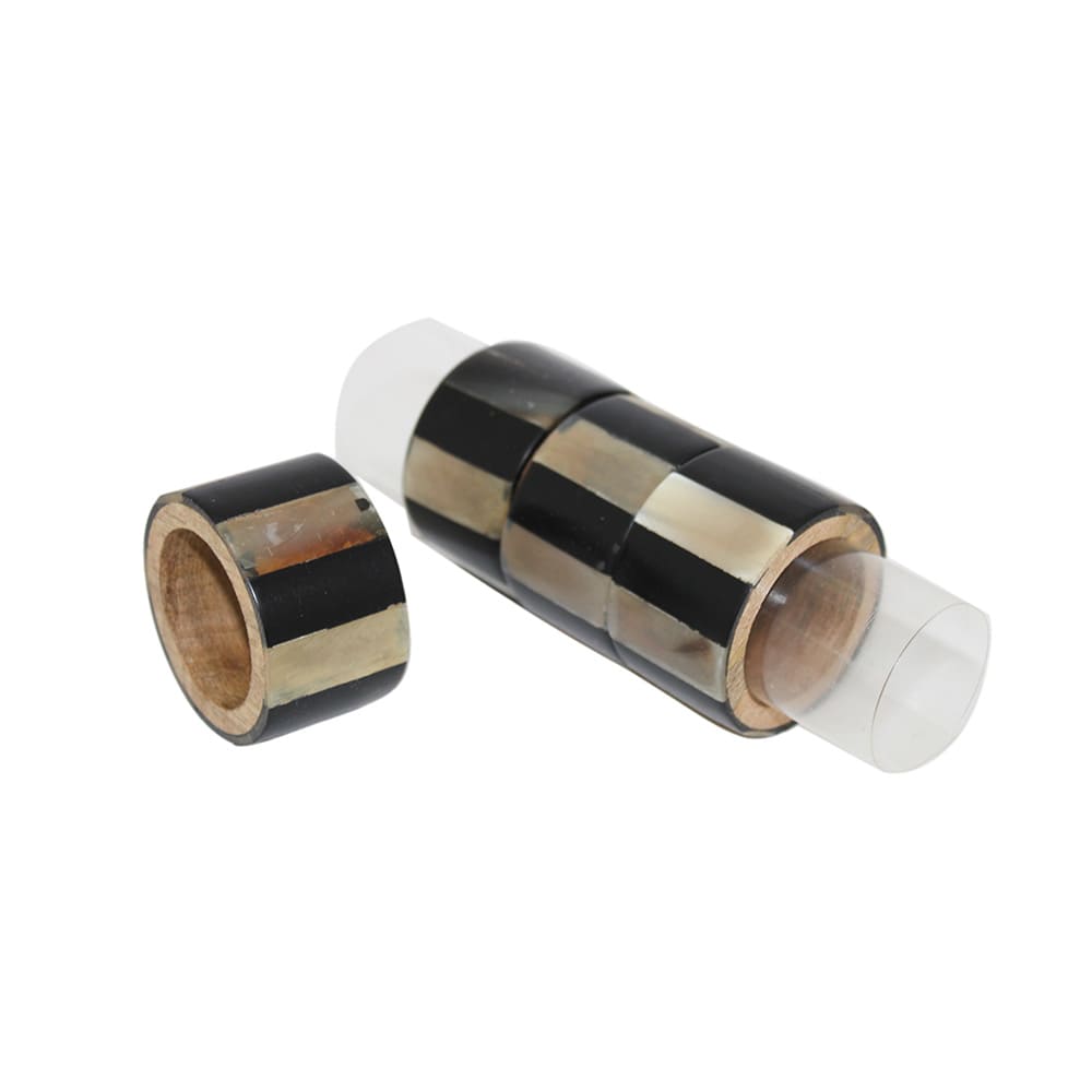 Black Resin & Horn Napkin Ring Set of Four